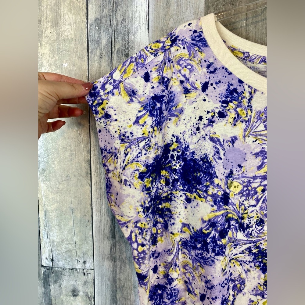 NWT By Anthropologie Splatter Abstract Print Boxy Tee in Purple Combo Size XL. - Picture 3 of 10